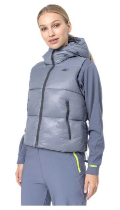 4F Γυναικείο αμάνικο μπουφάν με κουκούλα μωβ